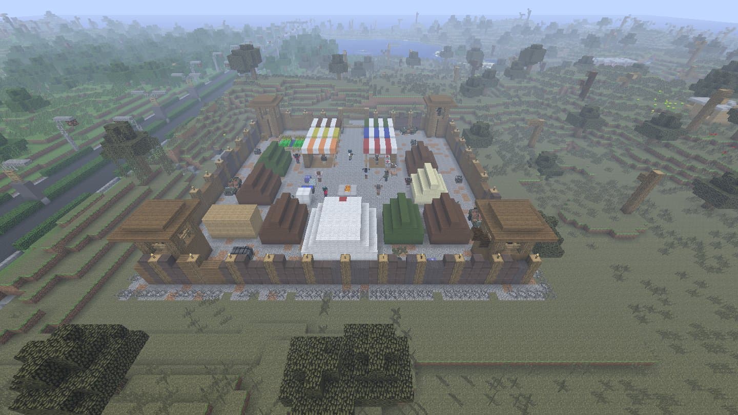 Decimation Minecraft mod: A survivor camp with traders and guards